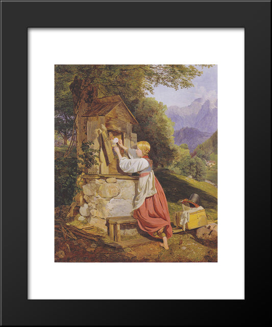 Girl Adorns The Virgin Mary With A Rose 20x24 Black Modern Wood Framed Art Print Poster by Waldmuller, Ferdinand Georg