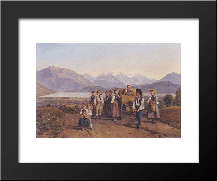 Homecoming From The Harvest (On Lake Zug) 20x24 Black Modern Wood Framed Art Print Poster by Waldmuller, Ferdinand Georg