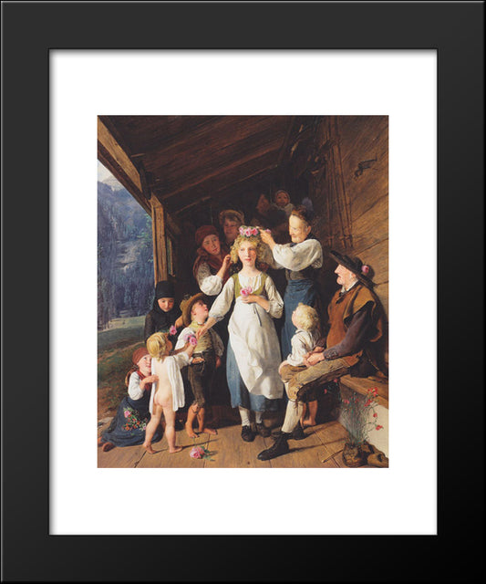 Maid With Garland 20x24 Black Modern Wood Framed Art Print Poster by Waldmuller, Ferdinand Georg