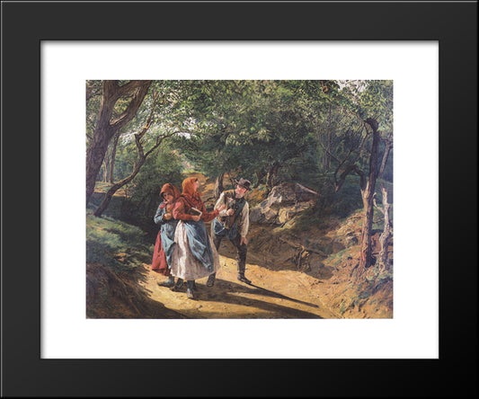 Meeting In The Woods 20x24 Black Modern Wood Framed Art Print Poster by Waldmuller, Ferdinand Georg