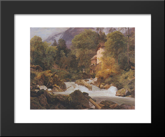 Mill At The Outlet Of The Konigssee 20x24 Black Modern Wood Framed Art Print Poster by Waldmuller, Ferdinand Georg