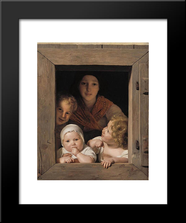 Young Peasant Woman With Three Children At The Window 20x24 Black Modern Wood Framed Art Print Poster by Waldmuller, Ferdinand Georg