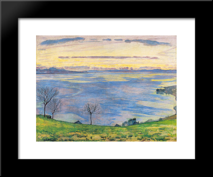 Lake Geneva On The Evening In Chexbres 20x24 Black Modern Wood Framed Art Print Poster by Hodler, Ferdinand