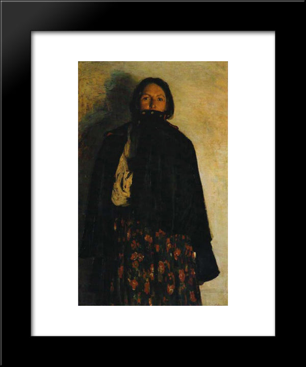 A Peasant Covering Up Her Mouth By Coat 20x24 Black Modern Wood Framed Art Print Poster by Malyavin, Filipp