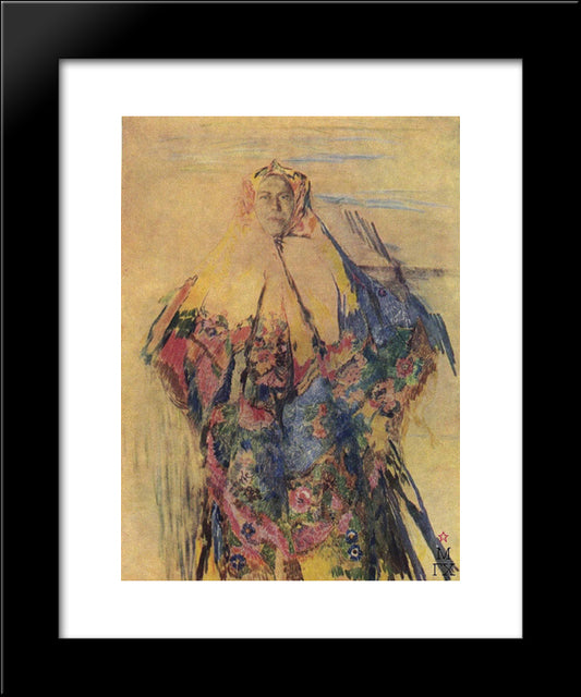 A Peasant Woman With A Patterned Headscarf 20x24 Black Modern Wood Framed Art Print Poster by Malyavin, Filipp