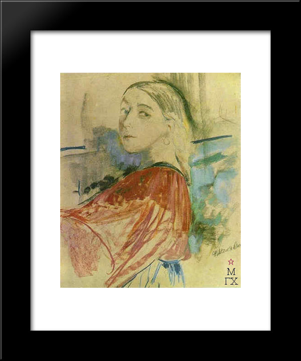 Peasant Girl 20x24 Black Modern Wood Framed Art Print Poster by Malyavin, Filipp