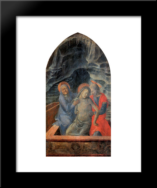 Dead Christ Supported By Mary And St. John The Evangelist 20x24 Black Modern Wood Framed Art Print Poster by Lippi, Filippo