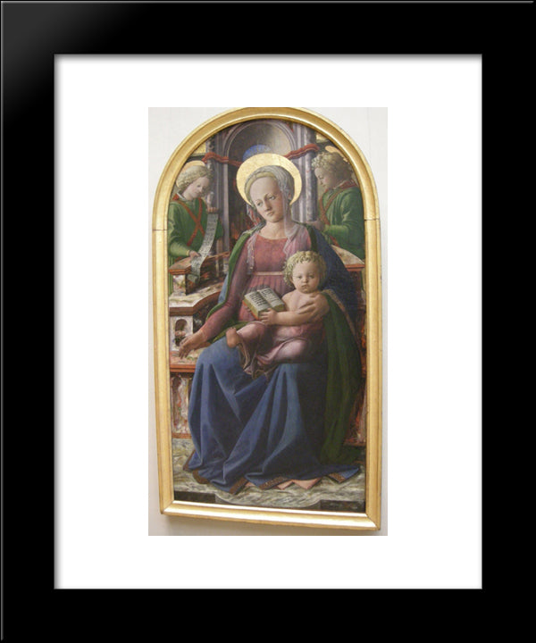 Madonna And Child Enthroned With Two Angels 20x24 Black Modern Wood Framed Art Print Poster by Lippi, Filippo