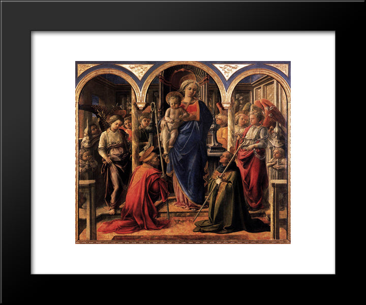 Madonna And Child With St. Fredianus And St. Augustine 20x24 Black Modern Wood Framed Art Print Poster by Lippi, Filippo