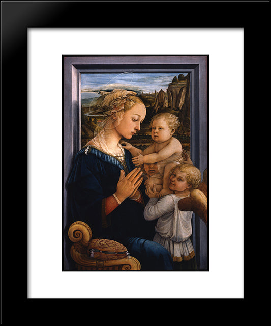 Madonna And Child With Two Angels 20x24 Black Modern Wood Framed Art Print Poster by Lippi, Filippo