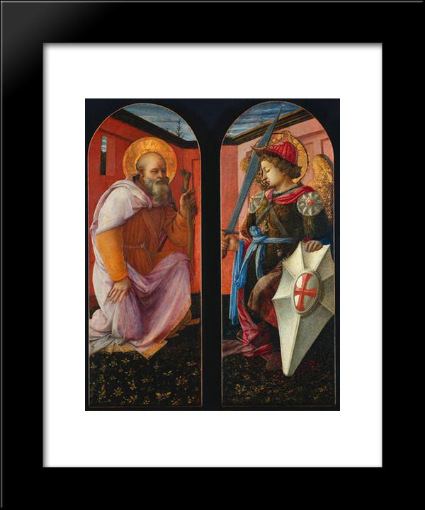 Saint Anthony And Archangel Michael 20x24 Black Modern Wood Framed Art Print Poster by Lippi, Filippo