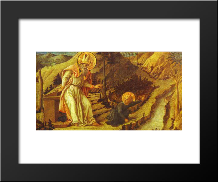 The Vision Of St. Augustine 20x24 Black Modern Wood Framed Art Print Poster by Lippi, Filippo