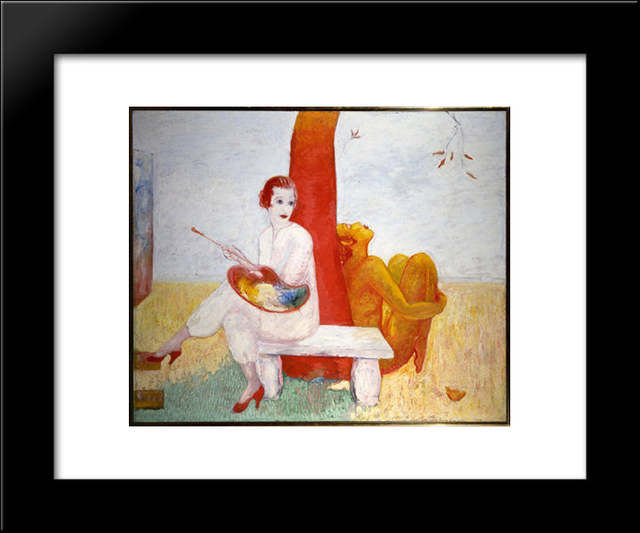 Self-Portrait With Palette (Painter And Faun) 20x24 Black Modern Wood Framed Art Print Poster by Stettheimer, Florine