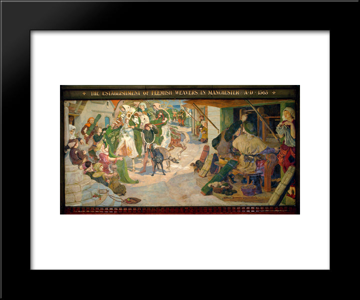 The Establishment Of The Flemish Weavers In Manchester In 1363 20x24 Black Modern Wood Framed Art Print Poster by Brown, Ford Madox