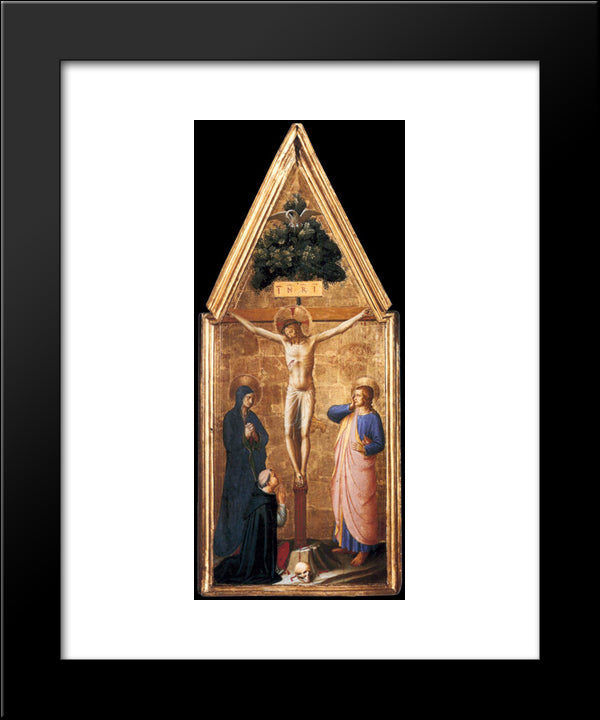Crucified Christ With The Virgin, St. John The Evangelist And Cardinal Juan De Torquemada 20x24 Black Modern Wood Framed Art Print Poster by Angelico, Fra