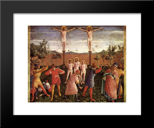 Saint Cosmas And Saint Damian Crucifixed And Stoned 20x24 Black Modern Wood Framed Art Print Poster by Angelico, Fra