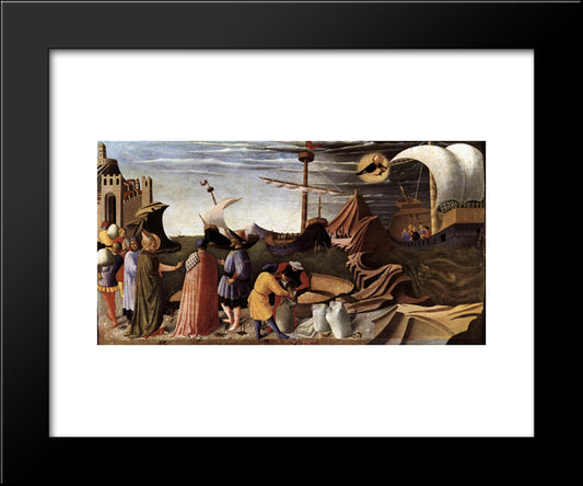 The Story Of St. Nicholas St. Nicholas Saves The Ship 20x24 Black Modern Wood Framed Art Print Poster by Angelico, Fra