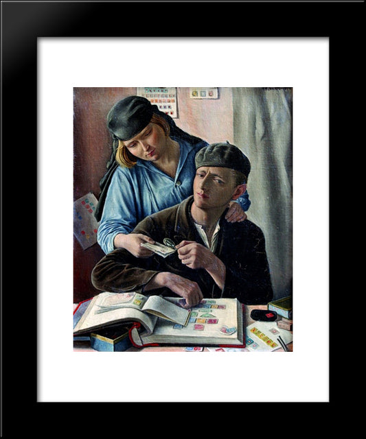 Le Philatheliste 20x24 Black Modern Wood Framed Art Print Poster by Barraud, Francois