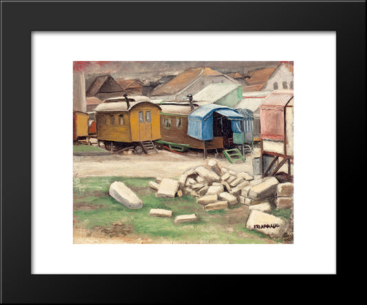 Les Roulottes 20x24 Black Modern Wood Framed Art Print Poster by Barraud, Francois