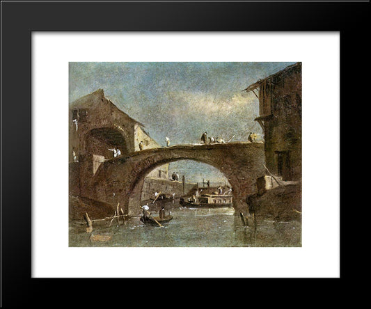 Bridge At Dolo 20x24 Black Modern Wood Framed Art Print Poster by Guardi, Francesco