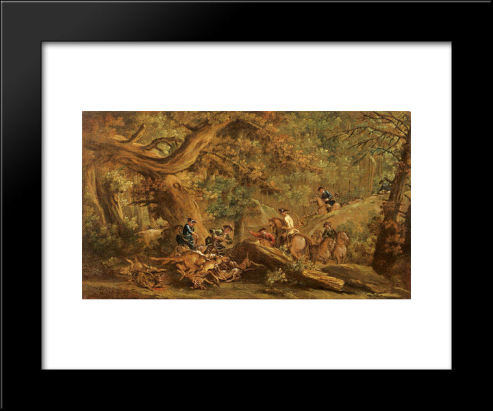 Deer Hunting 20x24 Black Modern Wood Framed Art Print Poster by Guardi, Francesco