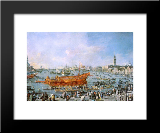 Departure Of The Bucentaur Towards The Venice Lido On Ascension Day 20x24 Black Modern Wood Framed Art Print Poster by Guardi, Francesco