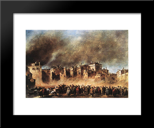 Fire In The Oil Depot At San Marcuola 20x24 Black Modern Wood Framed Art Print Poster by Guardi, Francesco