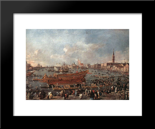 The Doge On The Bucintoro Near The Riva Di Sant'Elena 20x24 Black Modern Wood Framed Art Print Poster by Guardi, Francesco