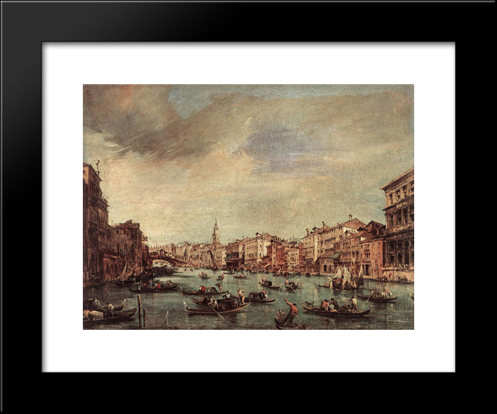 The Grand Canal, Looking Toward The Rialto Bridge 20x24 Black Modern Wood Framed Art Print Poster by Guardi, Francesco