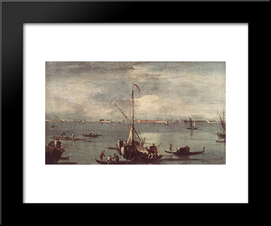 The Lagoon With Boats, Gondolas, And Rafts 20x24 Black Modern Wood Framed Art Print Poster by Guardi, Francesco