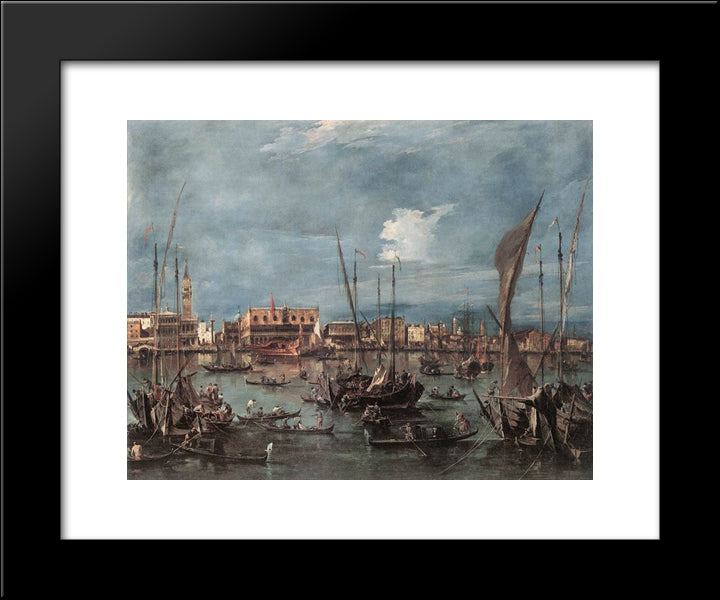 The Molo And The Riva Degli Schiavoni From The Bacino Di San Marco 20x24 Black Modern Wood Framed Art Print Poster by Guardi, Francesco