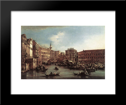 The Rialto Bridge With The Palazzo Dei Camerlenghi 20x24 Black Modern Wood Framed Art Print Poster by Guardi, Francesco