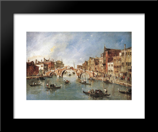 The Three Arched Bridge At Cannaregio 20x24 Black Modern Wood Framed Art Print Poster by Guardi, Francesco