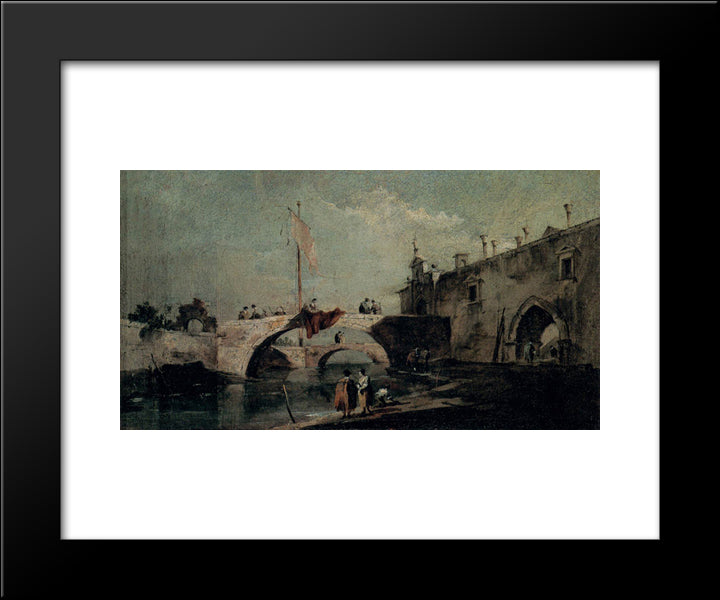 Town With A Bridge 20x24 Black Modern Wood Framed Art Print Poster by Guardi, Francesco