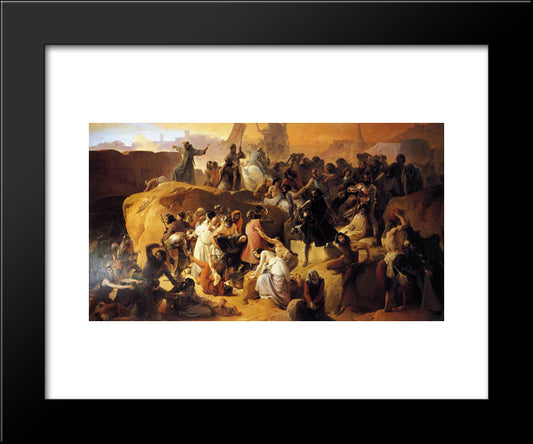 Crusaders Thirsting Near Jerusalem 20x24 Black Modern Wood Framed Art Print Poster by Hayez, Francesco