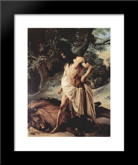 Samson Slays The Lion 20x24 Black Modern Wood Framed Art Print Poster by Hayez, Francesco