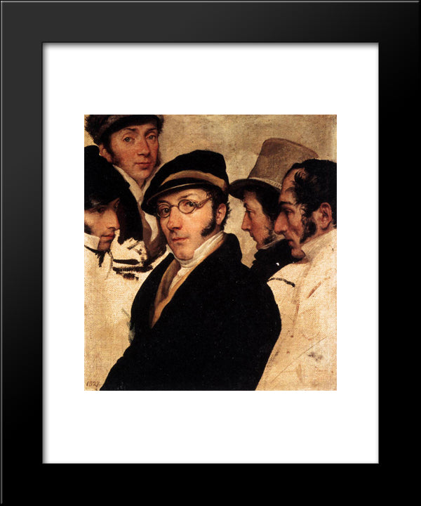 Self Portrait In A Group Of Friends 20x24 Black Modern Wood Framed Art Print Poster by Hayez, Francesco