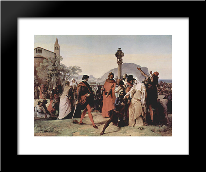 Sicilian Evenings Painting Series, Scene 3 20x24 Black Modern Wood Framed Art Print Poster by Hayez, Francesco