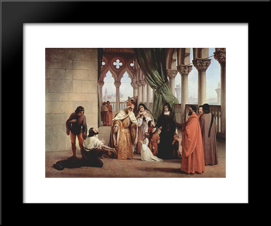 The Two Foscari Francesco Foscari, Doge Of Venice And His Family 20x24 Black Modern Wood Framed Art Print Poster by Hayez, Francesco