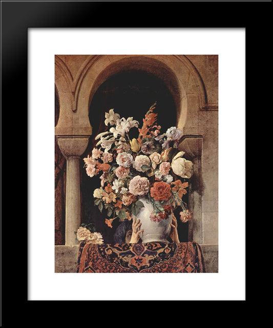 Vase Of Flowers On The Window Of A Harem 20x24 Black Modern Wood Framed Art Print Poster by Hayez, Francesco