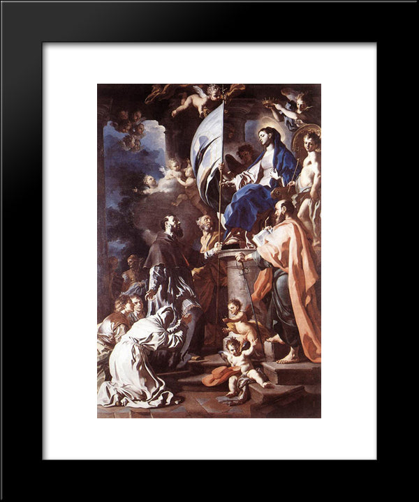 St. Bonaventura Receiving The Banner Of St. Sepulchre From The Madonna 20x24 Black Modern Wood Framed Art Print Poster by Solimena, Francesco