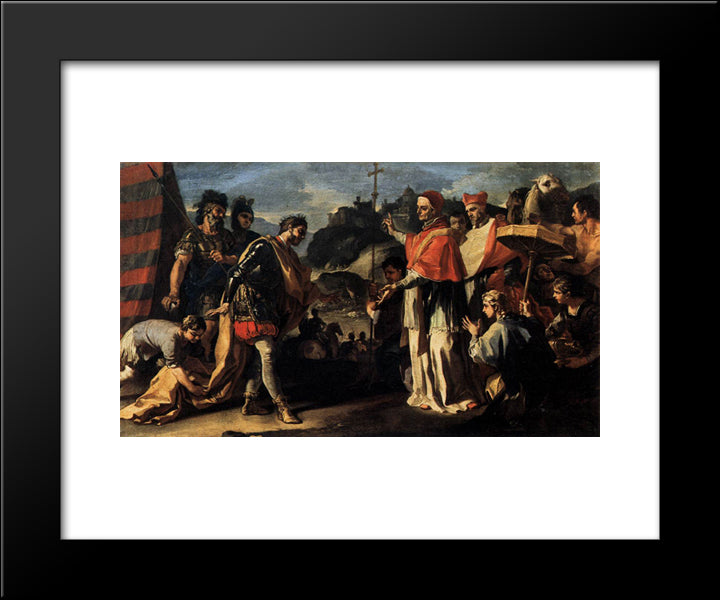 The Meeting Of Pope Leo And Attila 20x24 Black Modern Wood Framed Art Print Poster by Solimena, Francesco