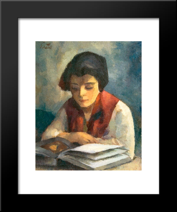 Girl Reading 20x24 Black Modern Wood Framed Art Print Poster by Sirato, Francisc