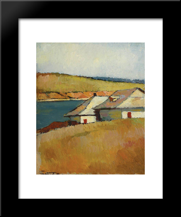 Houses On The Shore Of Lake Cernica 20x24 Black Modern Wood Framed Art Print Poster by Sirato, Francisc