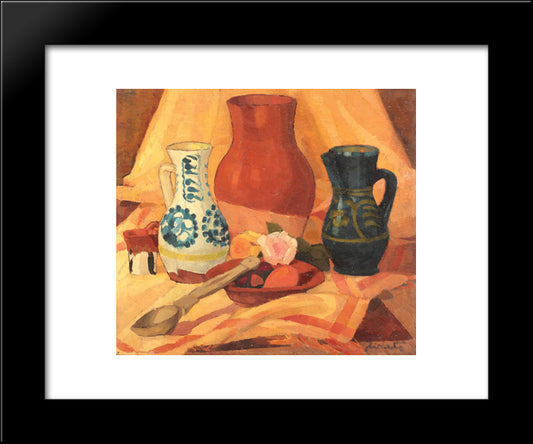 Still Life With Vases And Roses 20x24 Black Modern Wood Framed Art Print Poster by Sirato, Francisc