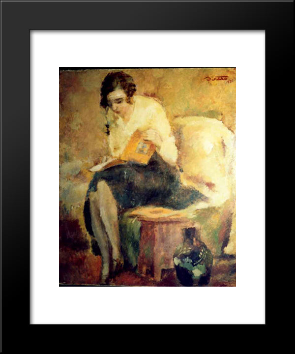 Woman Reading 20x24 Black Modern Wood Framed Art Print Poster by Sirato, Francisc