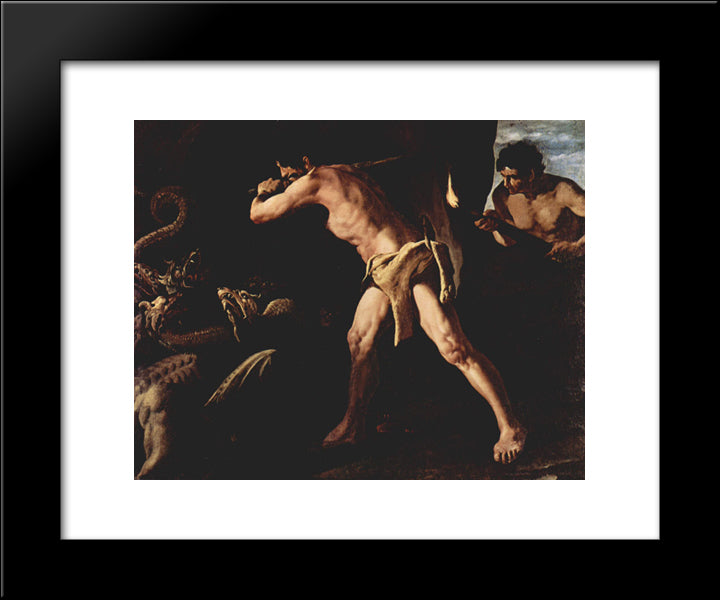 Hercules Fighting With The Lernaean Hydra 20x24 Black Modern Wood Framed Art Print Poster by Zurbaran, Francisco de