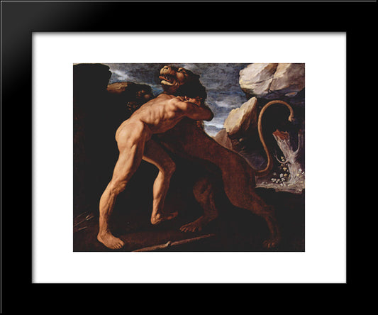 Hercules Fighting With The Nemean Lion 20x24 Black Modern Wood Framed Art Print Poster by Zurbaran, Francisco de