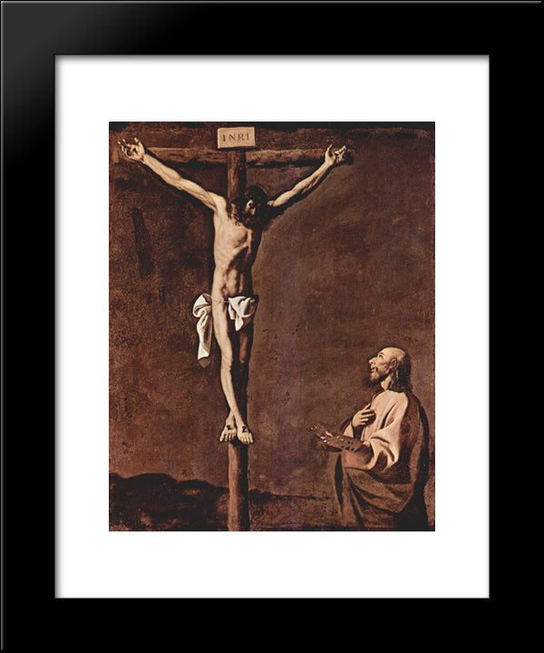 St. Luke As A Painter Before Christ On The Cross 20x24 Black Modern Wood Framed Art Print Poster by Zurbaran, Francisco de