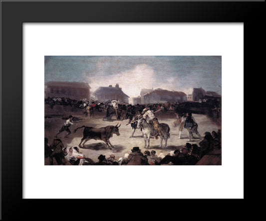 A Village Bullfight 20x24 Black Modern Wood Framed Art Print Poster by Goya, Francisco